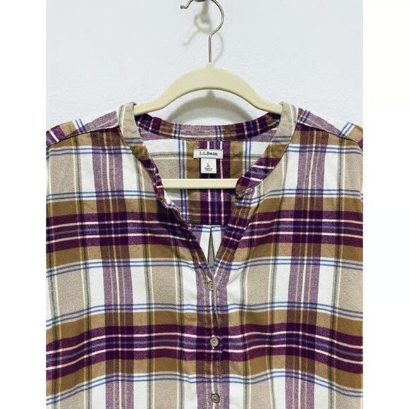 LL Bean Top Womens Large Maroon Plaid Flannel Button Up Outdoor Hiking Grunge - Picture 2 of 5